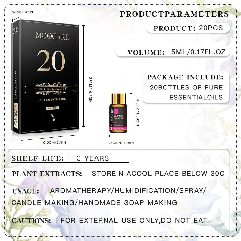 Moocare Aromatherapy Essential Oil Set - 20 Piece Pure Essential Oils Kit for Diffusers, Massage & Home SPA (5ml Each)