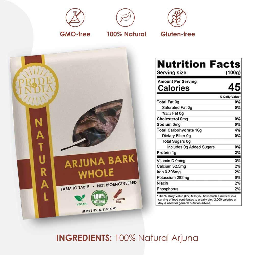 Natural Arjuna Bark Whole, Half Pound (3.53oz - 100gm) Pack