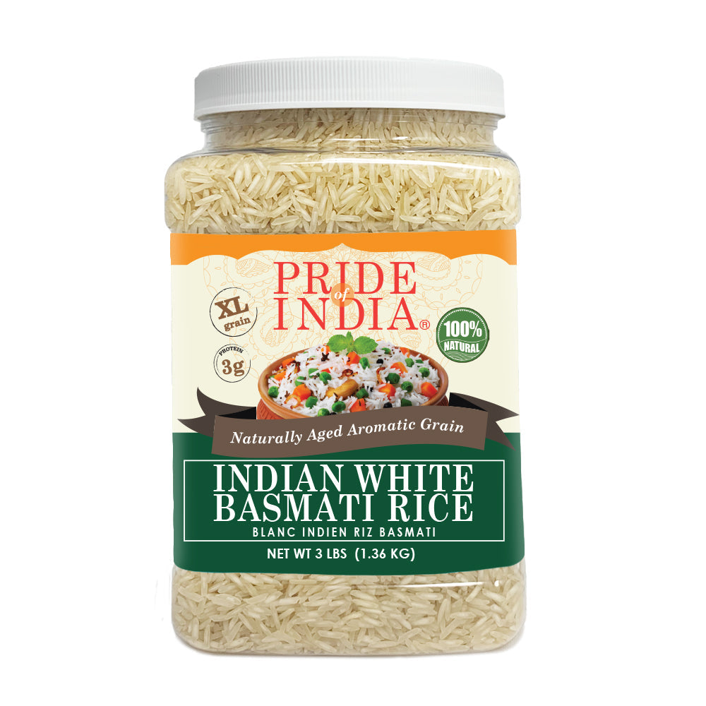 Extra Long Indian White Basmati Rice - Naturally Aged Aromatic Grain Jar